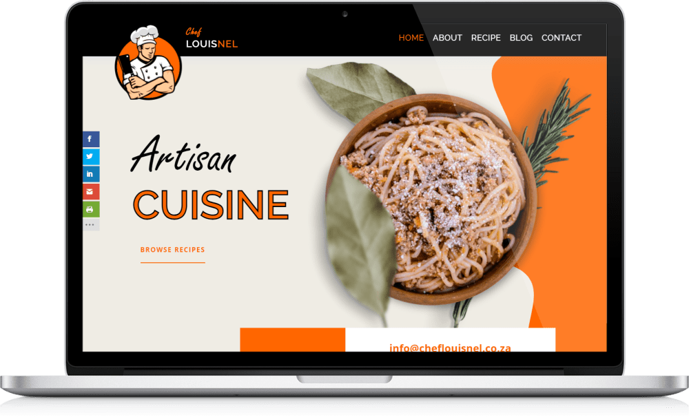 Chef Louis Nel website on a laptop