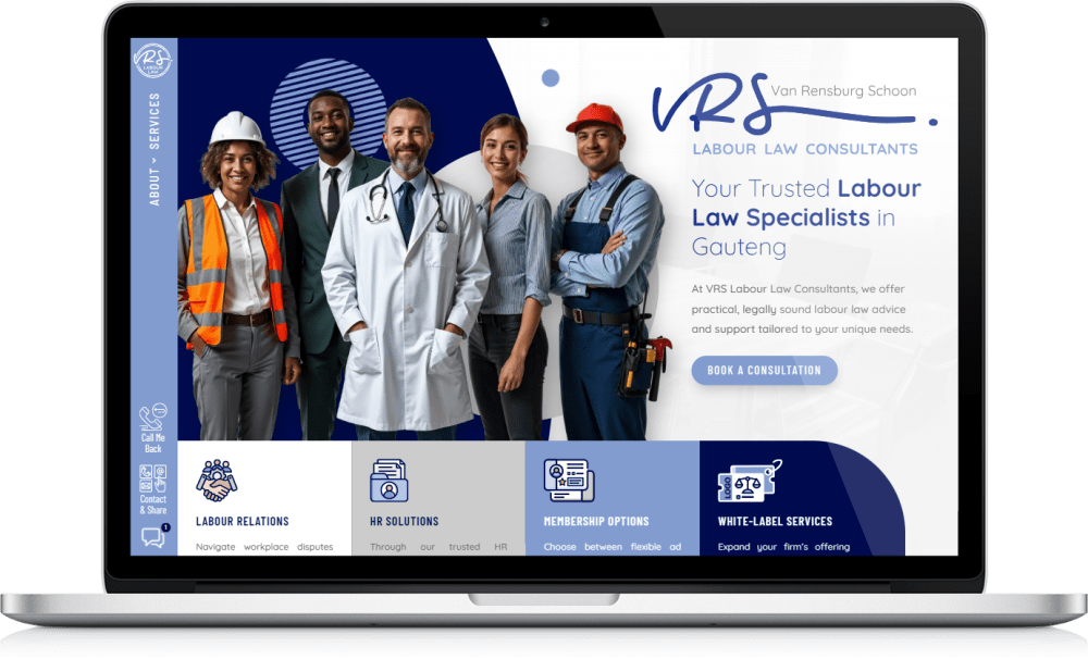 VRS Labour Consultants website on a laptop