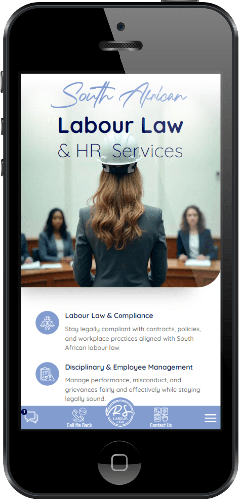 VRS Labour Consultants website on a mobile phone