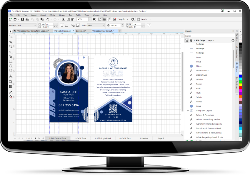 VRS Labour Law Consultants Website on a exteral screen VRS Labour Consultants graphic design