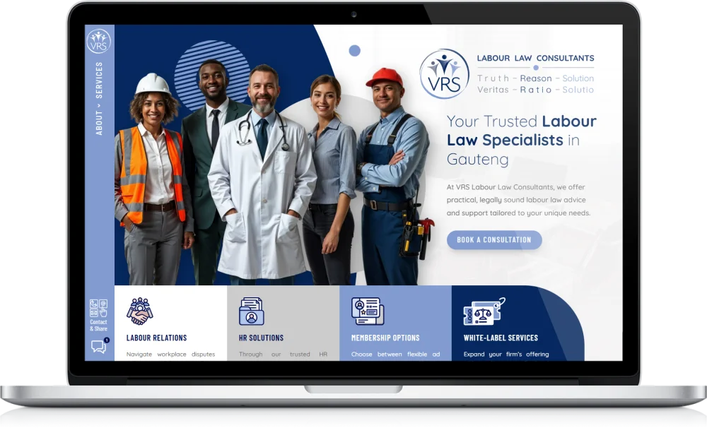 VRS Labour Law Consultants Website on a laptop device image VRS Labour Consultants website on a laptop